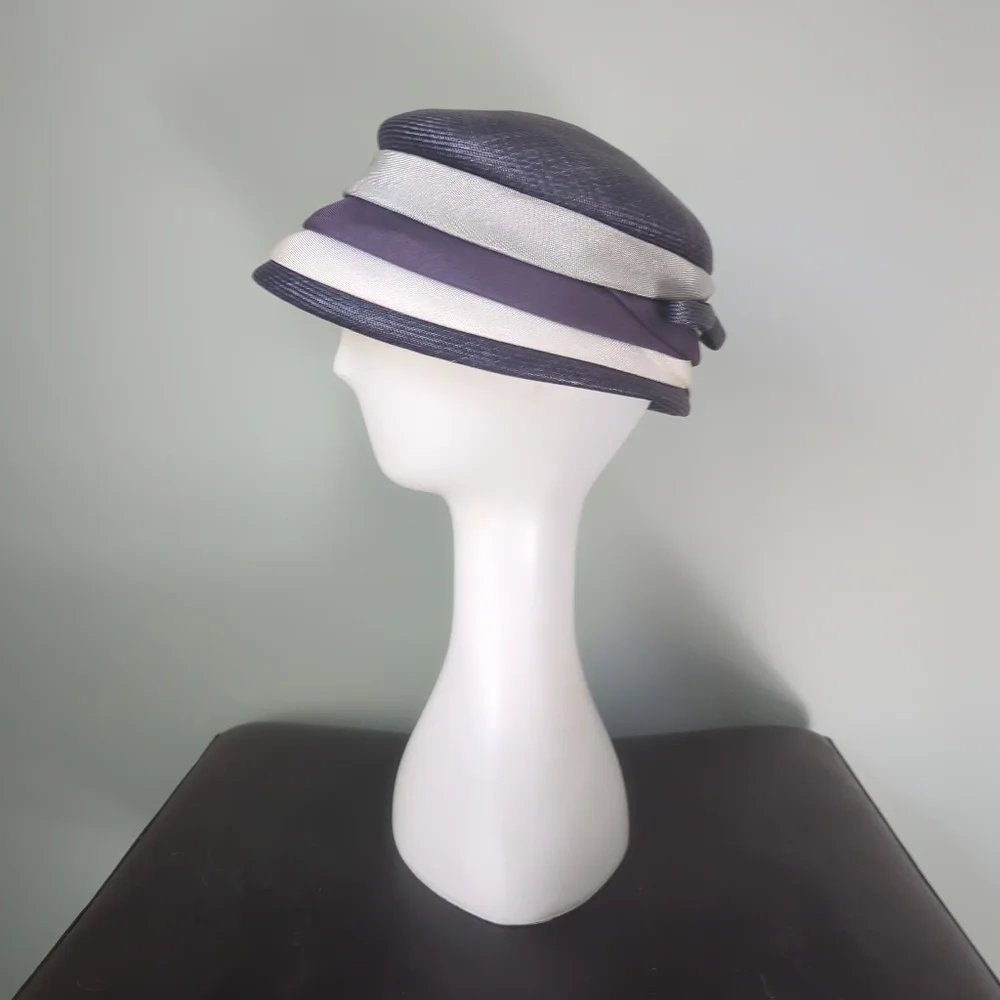 Rare! Vintage 60s Dowa Halle Brothers Purple Straw & Satin Striped Saucer Hat